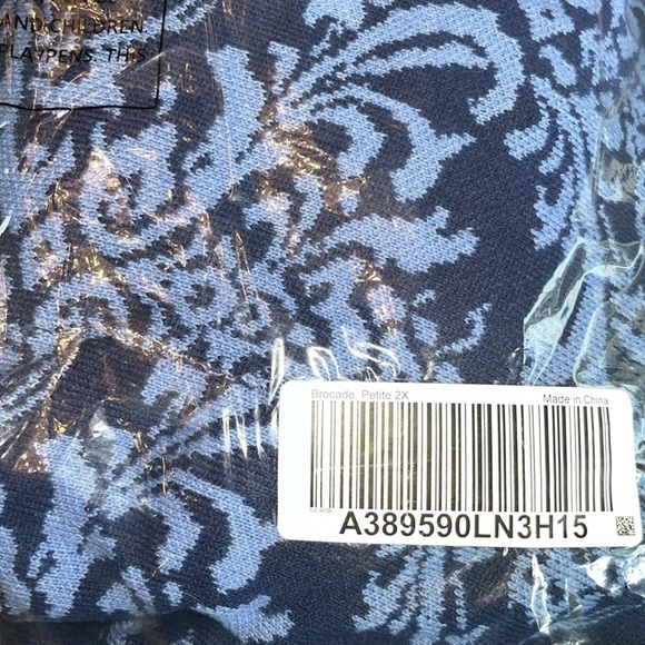 Jacquard Draped Open Front Duster Cardigan Blue Floral Relaxed Fit plus size 2XP - Picture 4 of 8